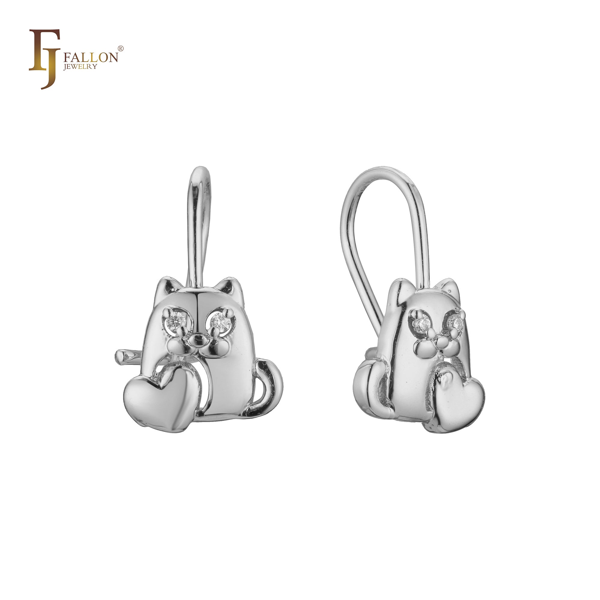 Wire hook racoon child earrings in 14K Gold, Rose Gold, two tone plating colors