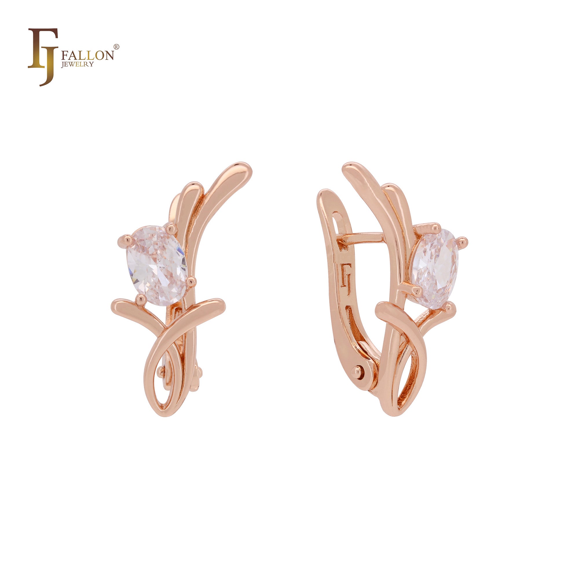 Solitaire branch White CZ Rose Gold earrings