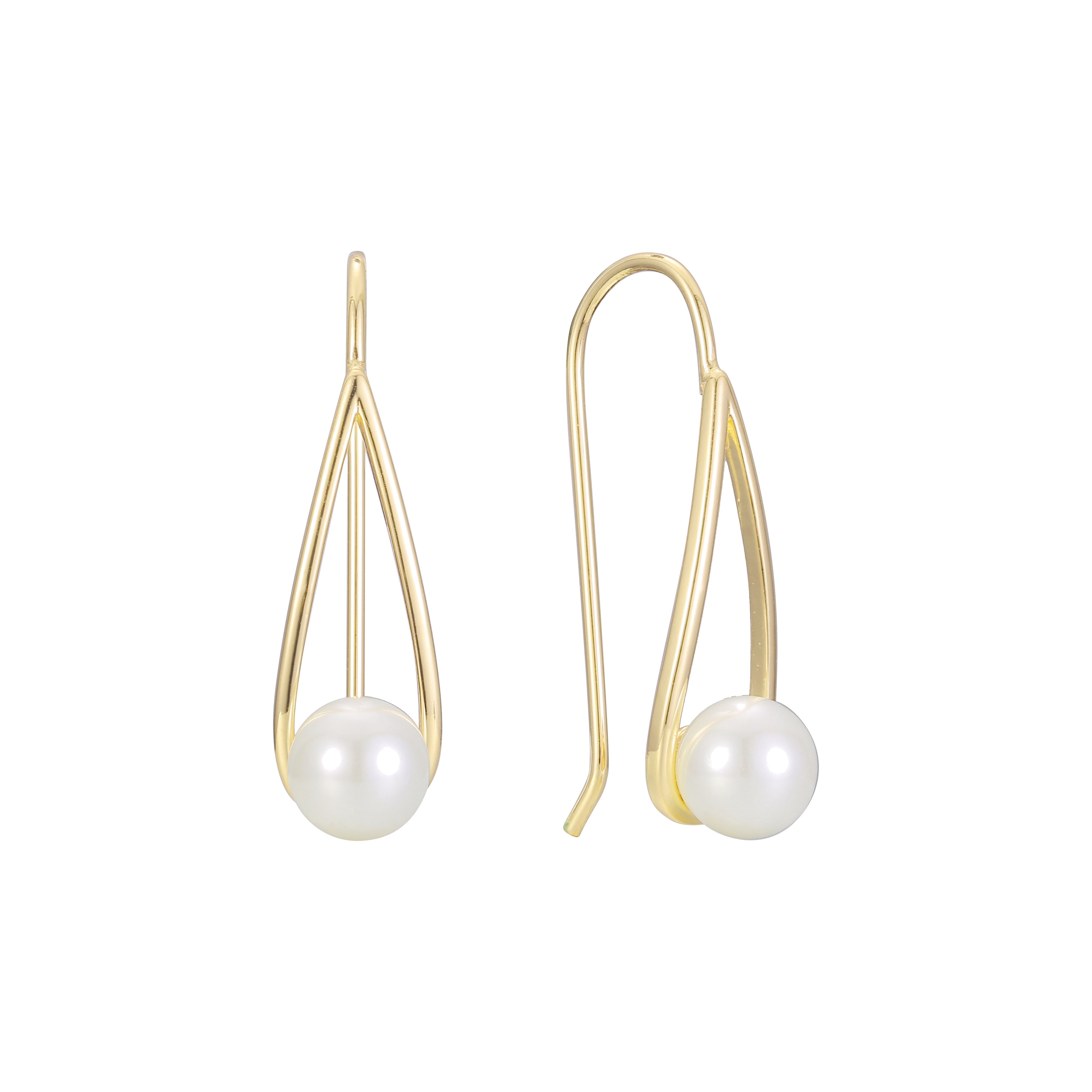 Pearl wire hook earrings in 14K Gold, Rose Gold plating colors