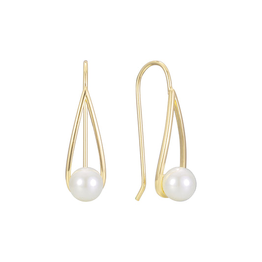 Aretes de gancho de alambre de perla en Oro 14K, colores de baño de oro rosa