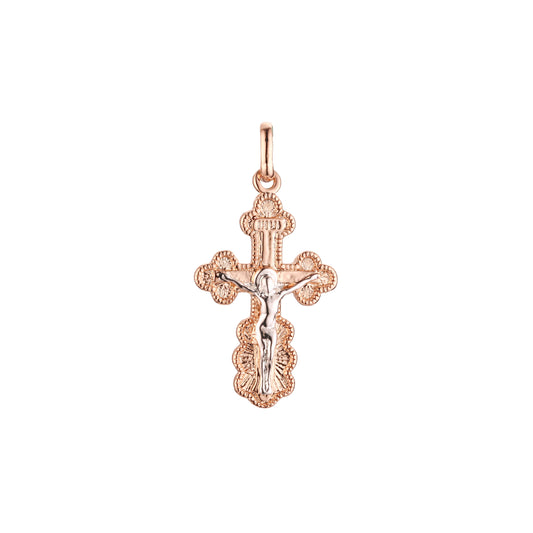 Catholic cross budded pendant in 14K Gold, Rose Gold two tone & White Gold plating colors