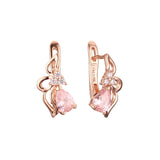 Elegant flower and leaves solitaire colorful CZ Rose Gold earrings