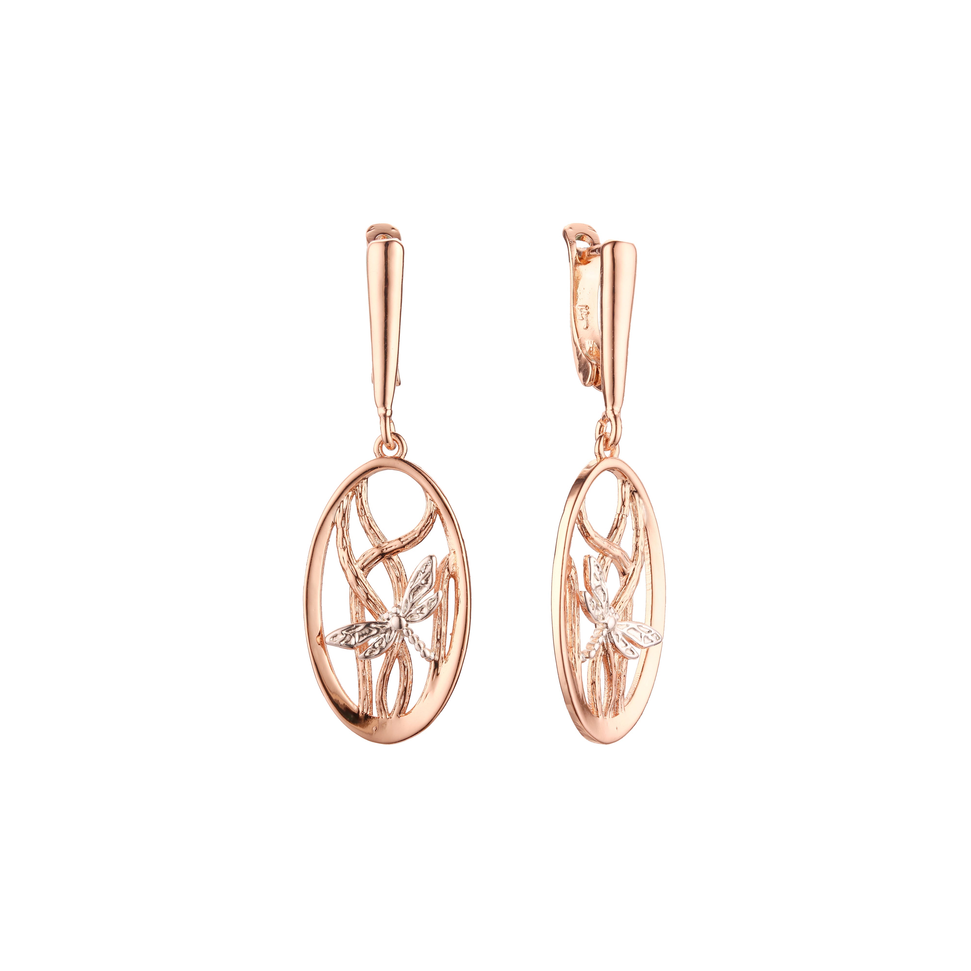 Rose Gold two tone dragonfly drop earrings