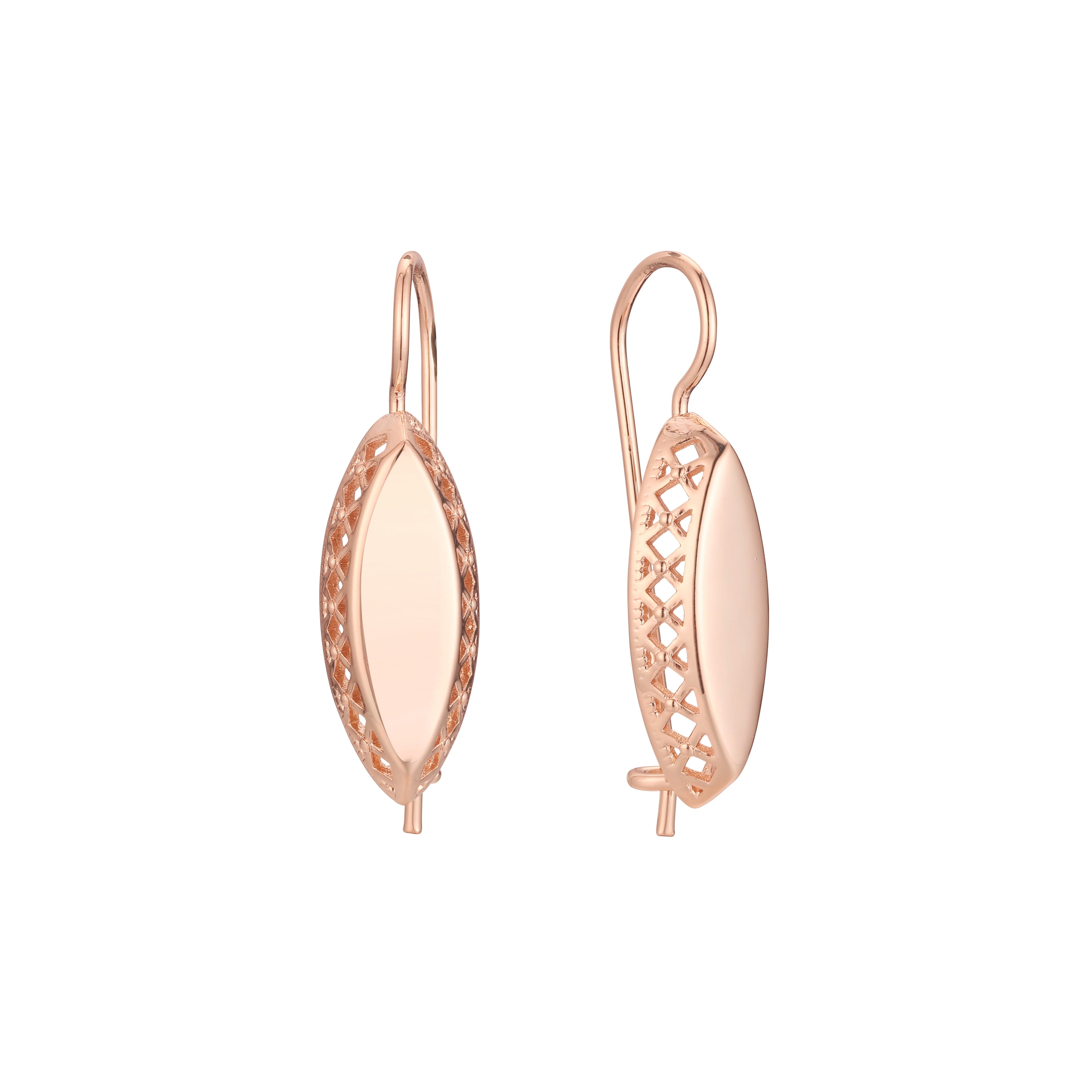 Pendientes de gancho de alambre en Oro 14K, colores de baño de oro rosa.