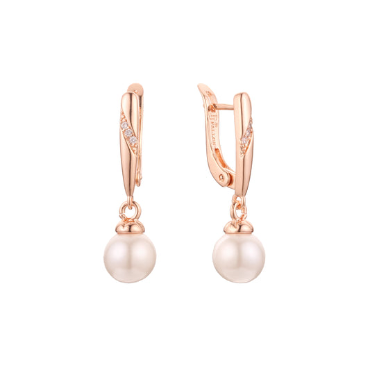 Aretes de perlas en Oro 14K, Oro Rosa, baño en dos colores