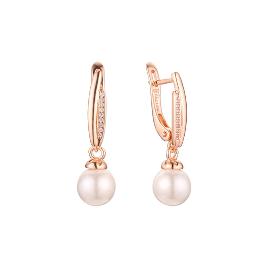 Aretes de perlas en Oro 14K, Oro Rosa, baño en dos colores