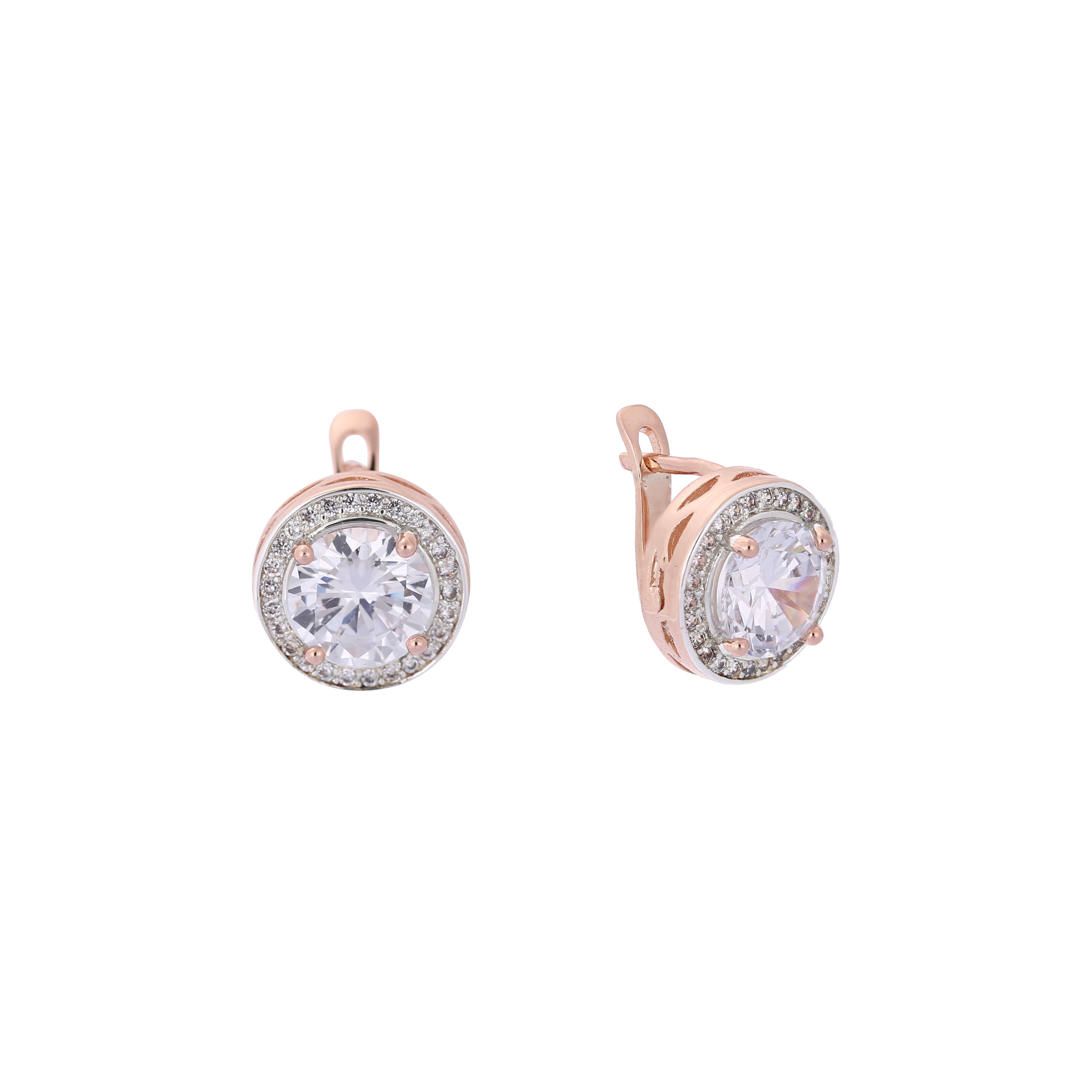 Cluster halo earrings in 14K Gold, Rose Gold, two tone plating colors