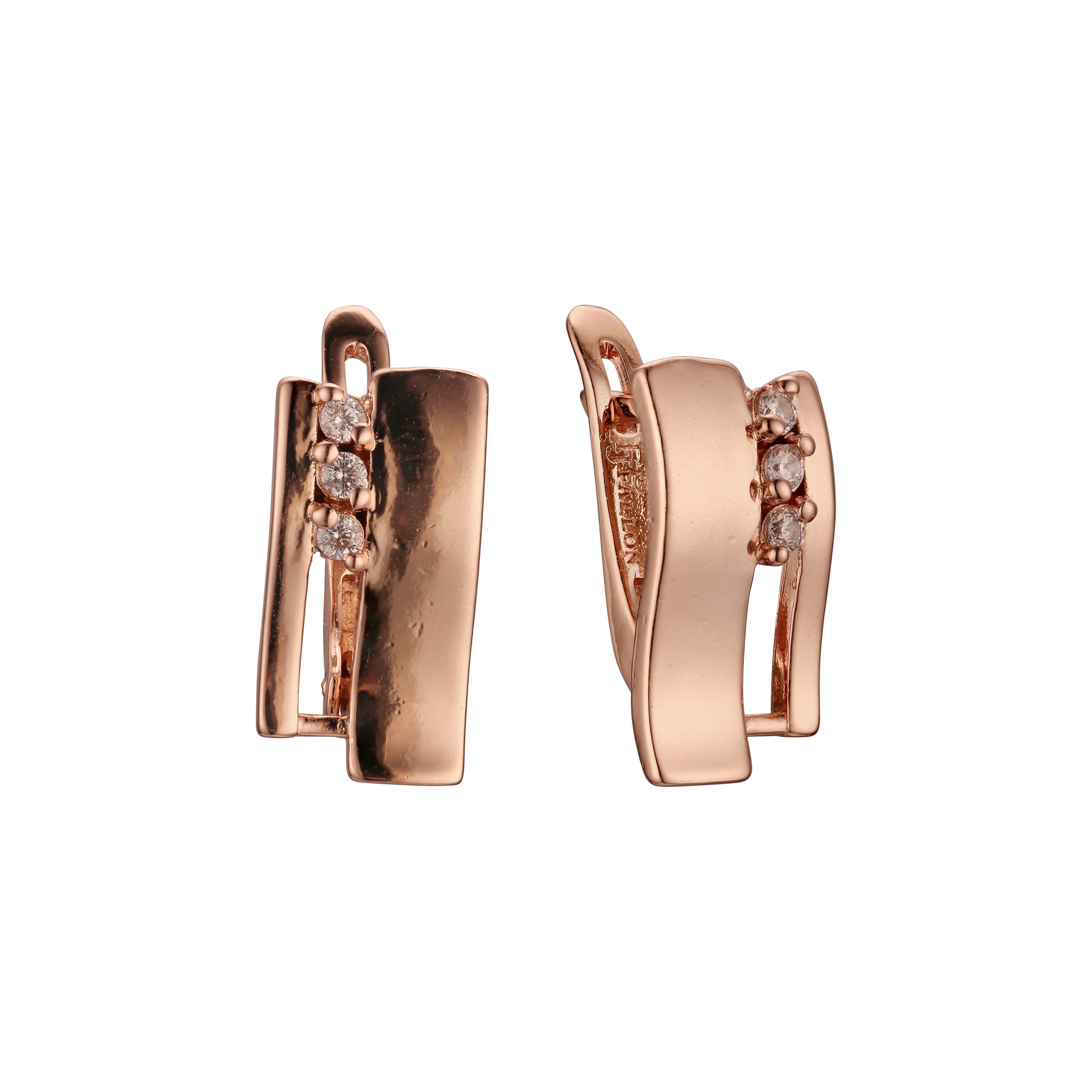 Three stones earrings in Rose Gold, two tone plating colors