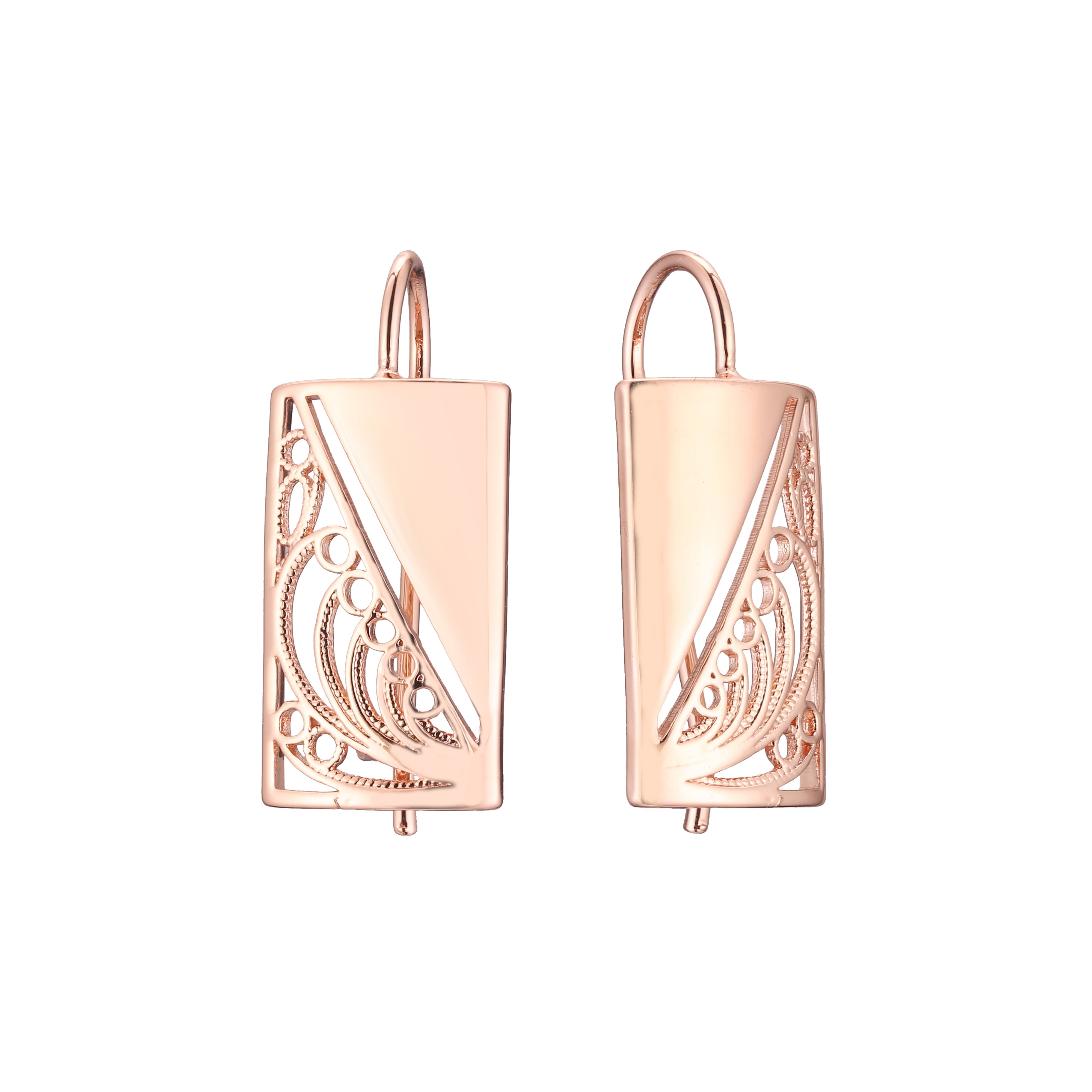 Pendientes de gancho de alambre en Oro 14K, colores de baño de oro rosa.