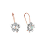 Wire hook solitaire round CZ Rose Gold, two tone earrings