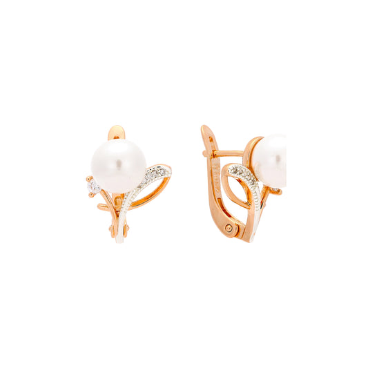 Pearl earrings in 14K Gold, Rose Gold, two tone plating colors