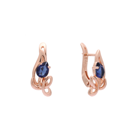 Flower teardrop colorful CZ Rose Gold earrings