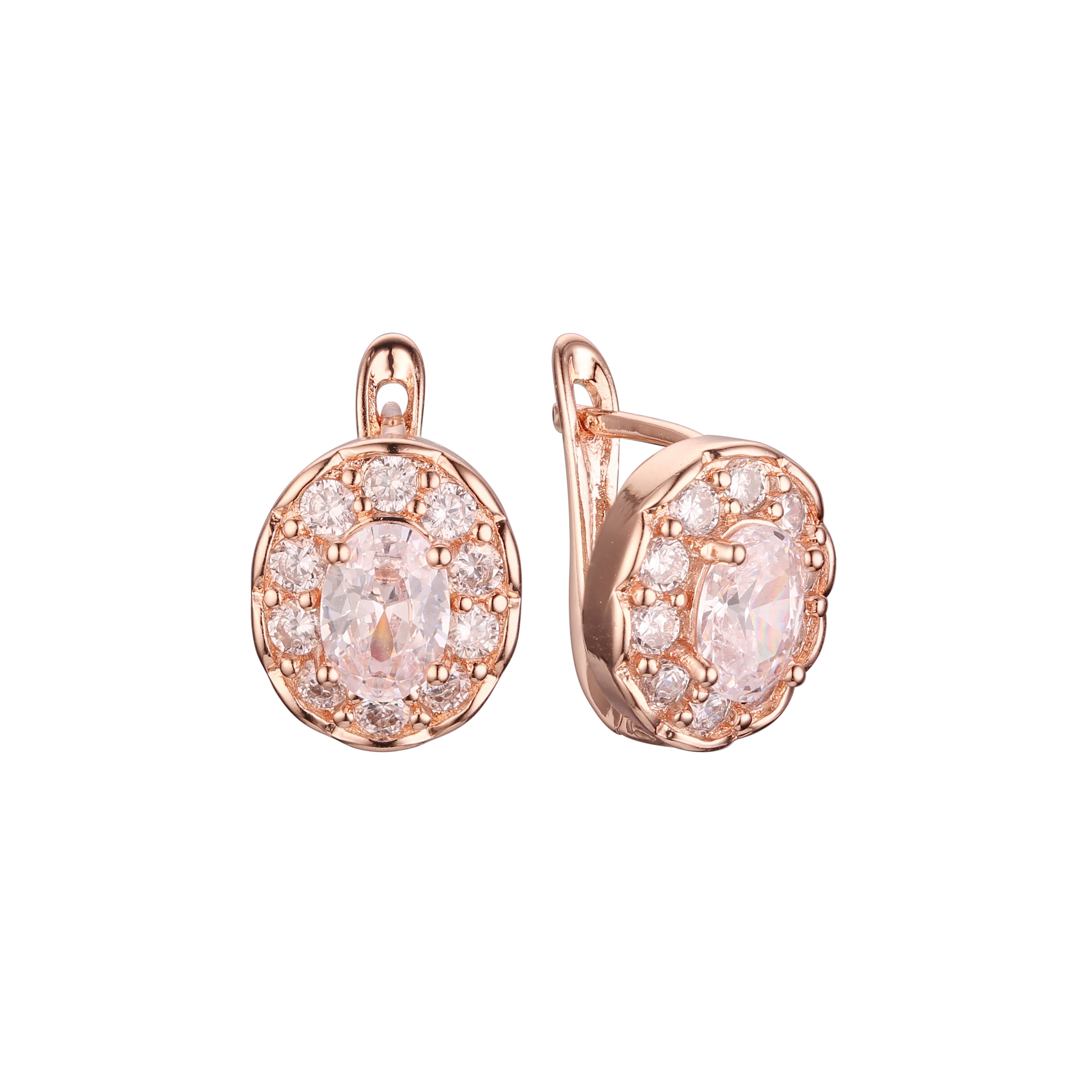 Rose Gold and White Cz Halo Cluster Earrings