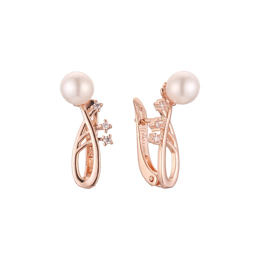 Aretes de racimo de perlas en Oro de 14K, colores baño de Oro Rosa