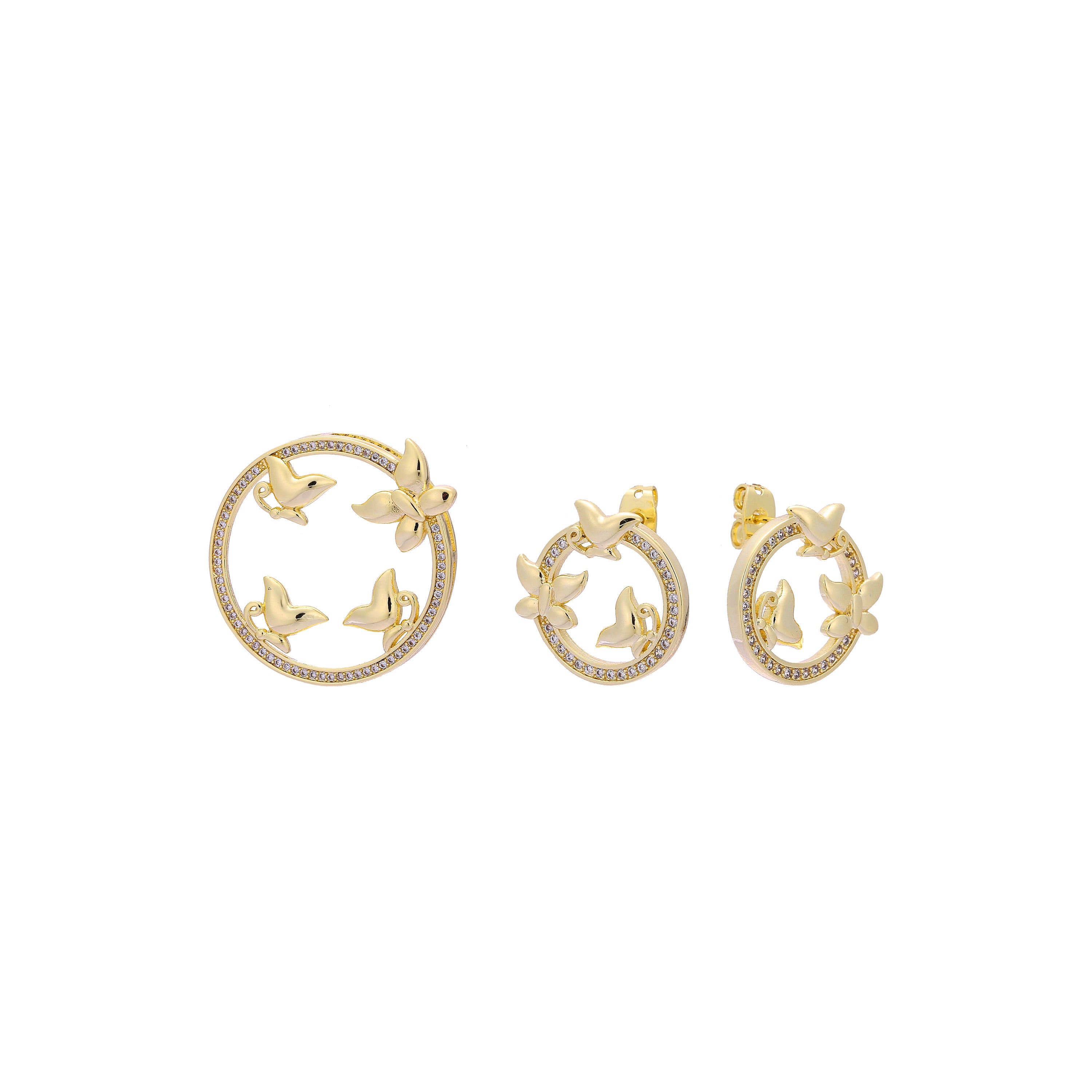 Conjunto de pingente de joias com pingente de borboletas em ouro 14K