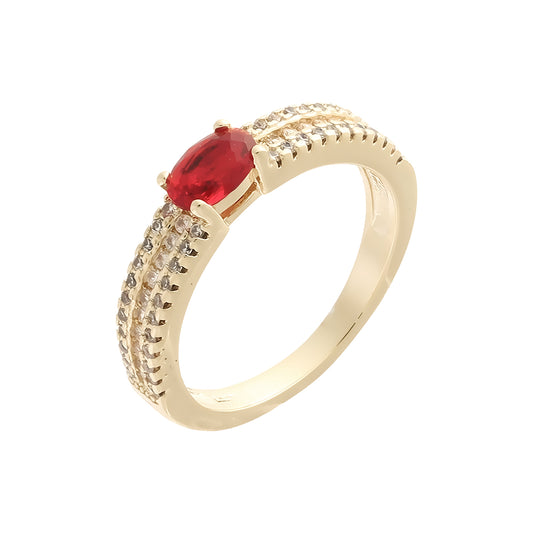 Solitaire red three row paved white cz Rose Gold, 14K Gold rings