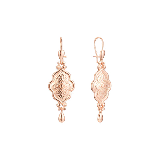 Aretes de gancho de alambre en Oro 14K, oro rosa, baño de dos colores