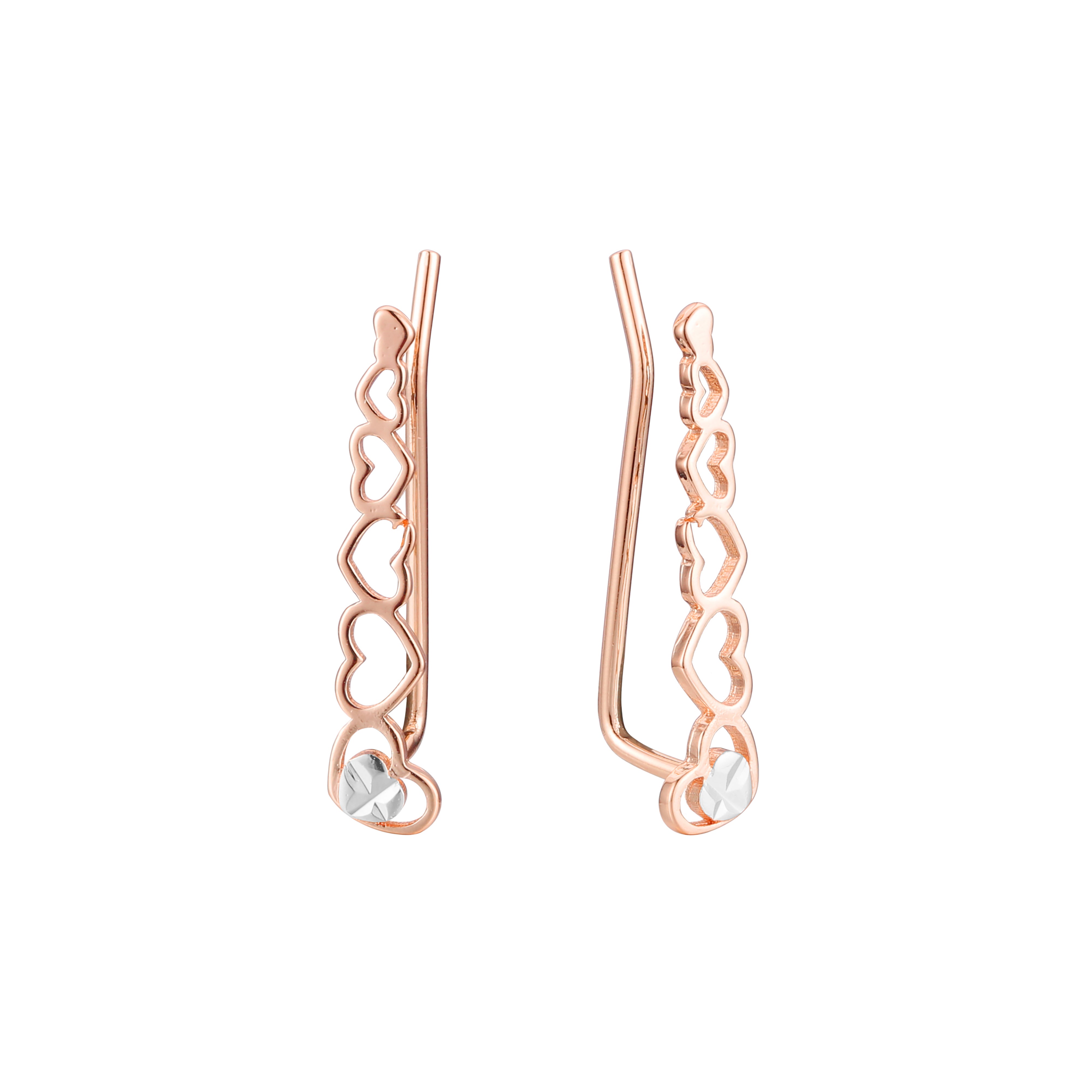 Aretes de oruga en Oro 14K, oro rosa, baño de dos tonos