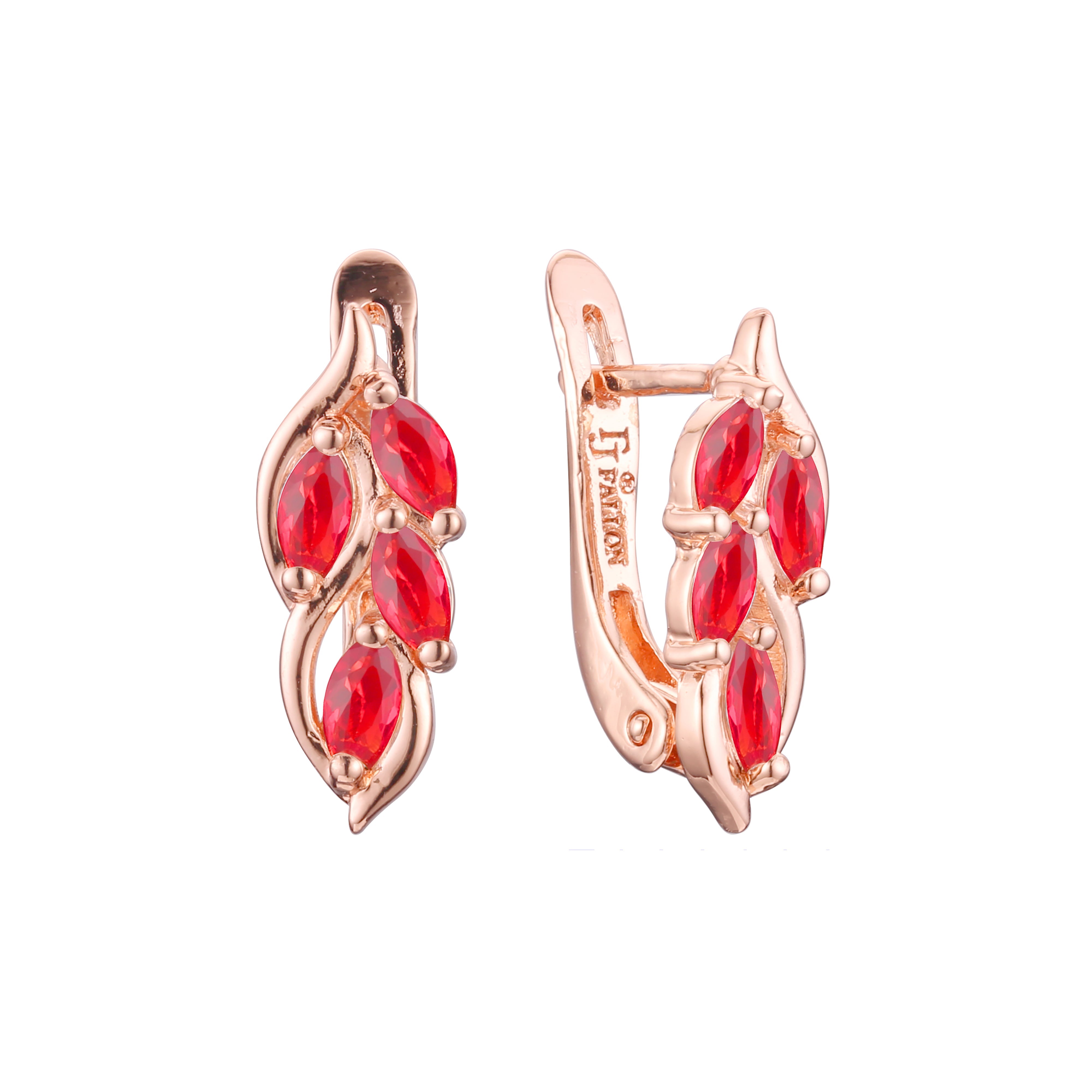 Aretes de racimo de hojas en Oro 14K, oro rosa, baño de dos tonos