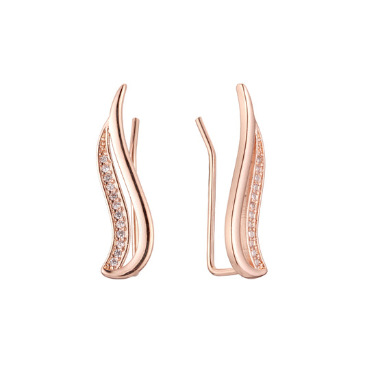 Aretes colgantes altos con llamas de fuego en Oro 14K, oro rosa, baño de dos tonos