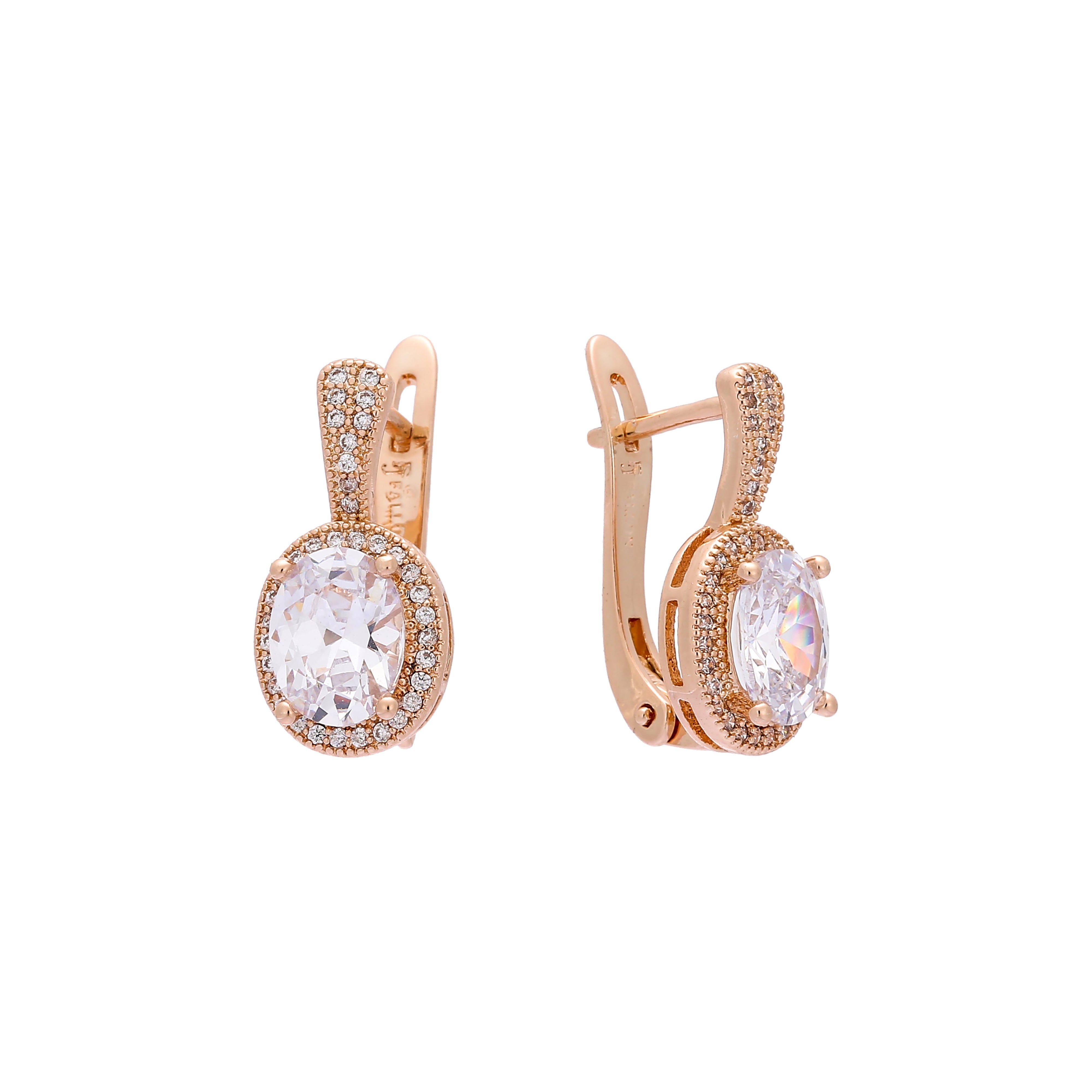 Halo big stone halo earrings in Rose Gold, two tone plating colors