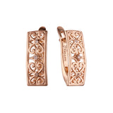 Filigree textured solitaire white CZ Rose Gold, White Gold earrings