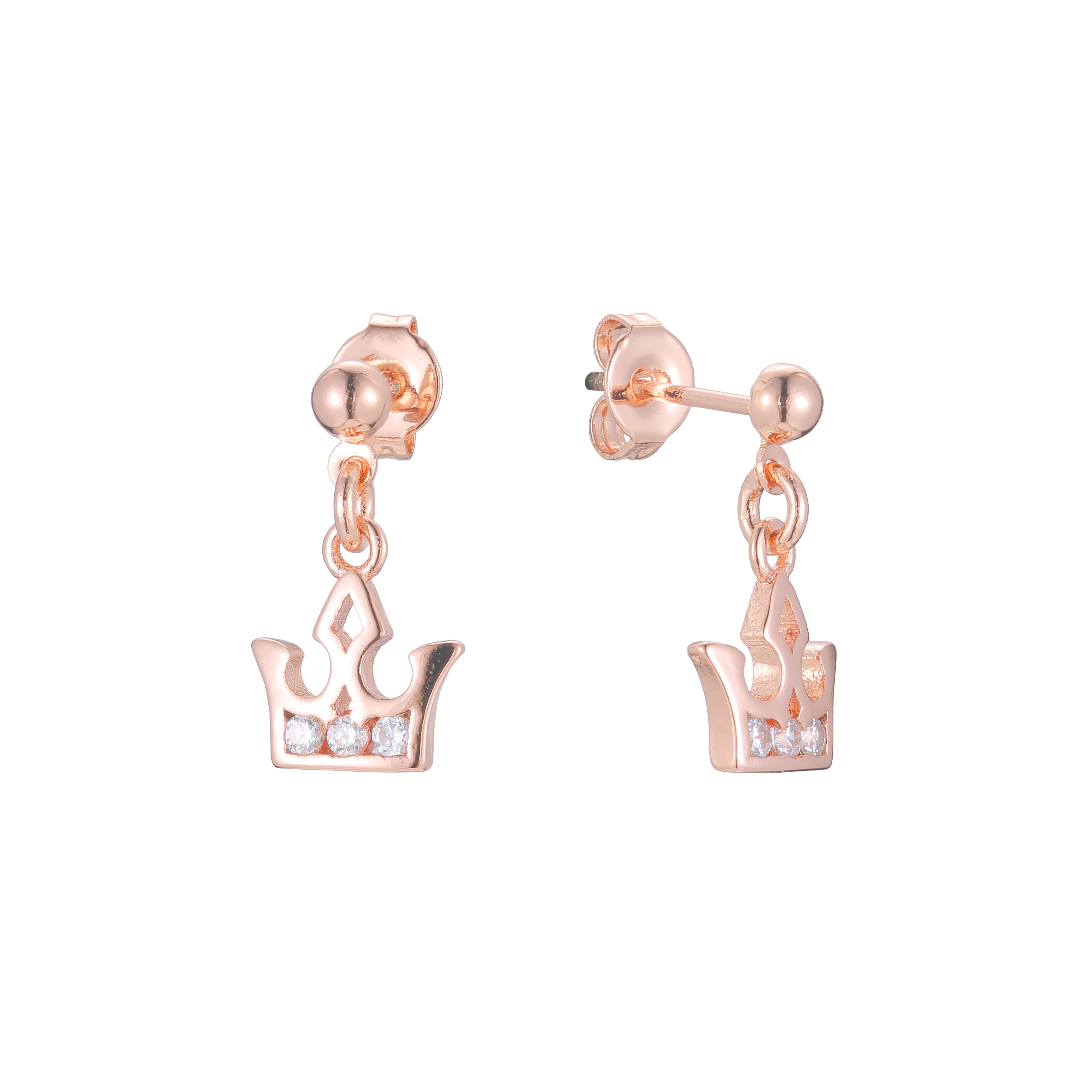 Aretes de corona en Oro de 14K, baño de Oro Rosa en colores