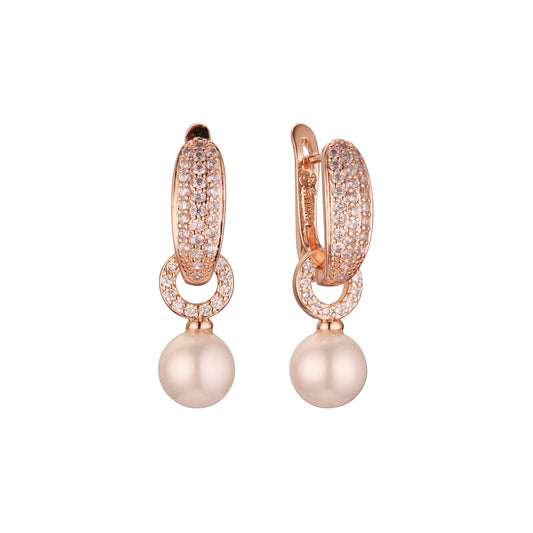 Pearl earrings in Rose Gold, two tone plating colors