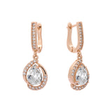 Solitaire teardrop and paved CZ Rose Gold earrings