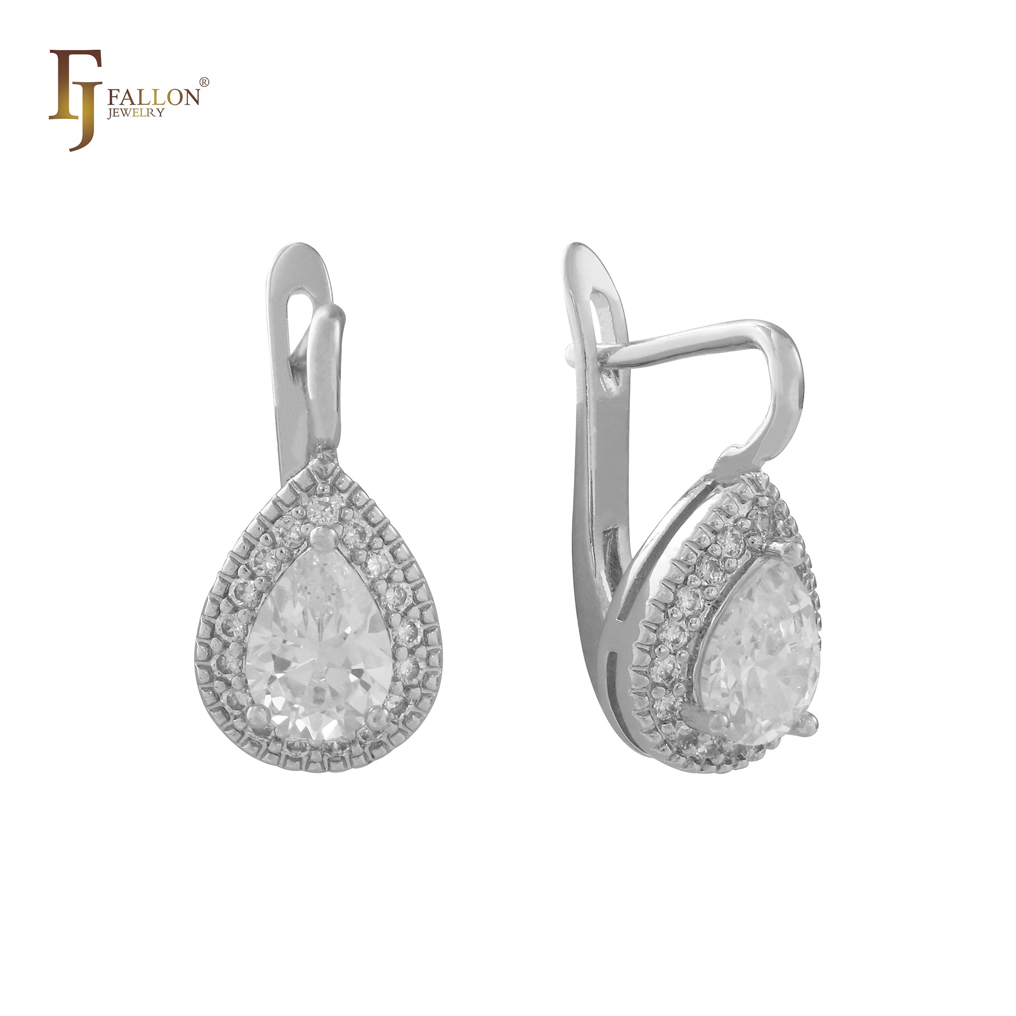 Teardrop Big Halo White CZs White Gold earrings