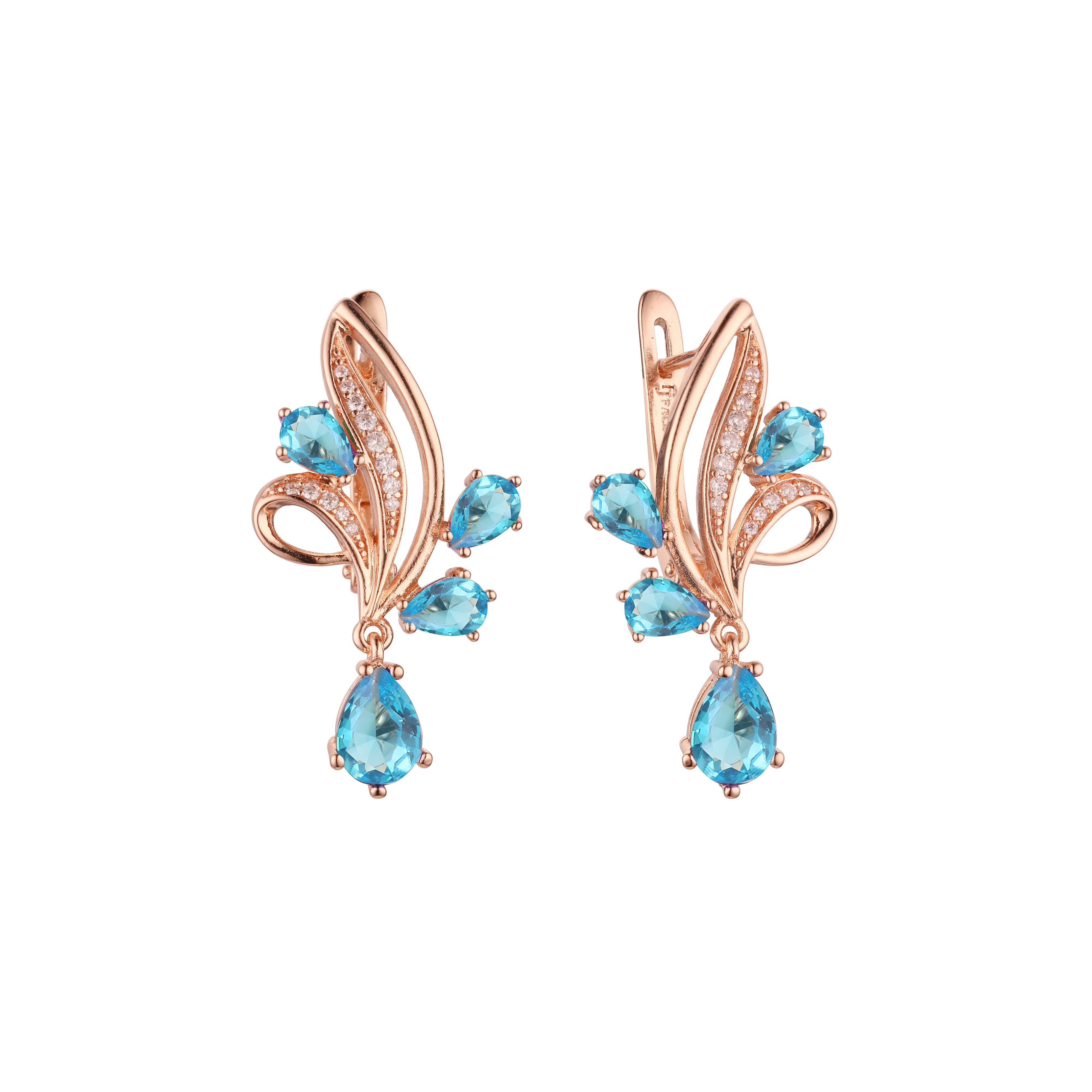 Luxurious cluster flower shape earrings in 14K Gold, Rose Gold, two tone plating colors