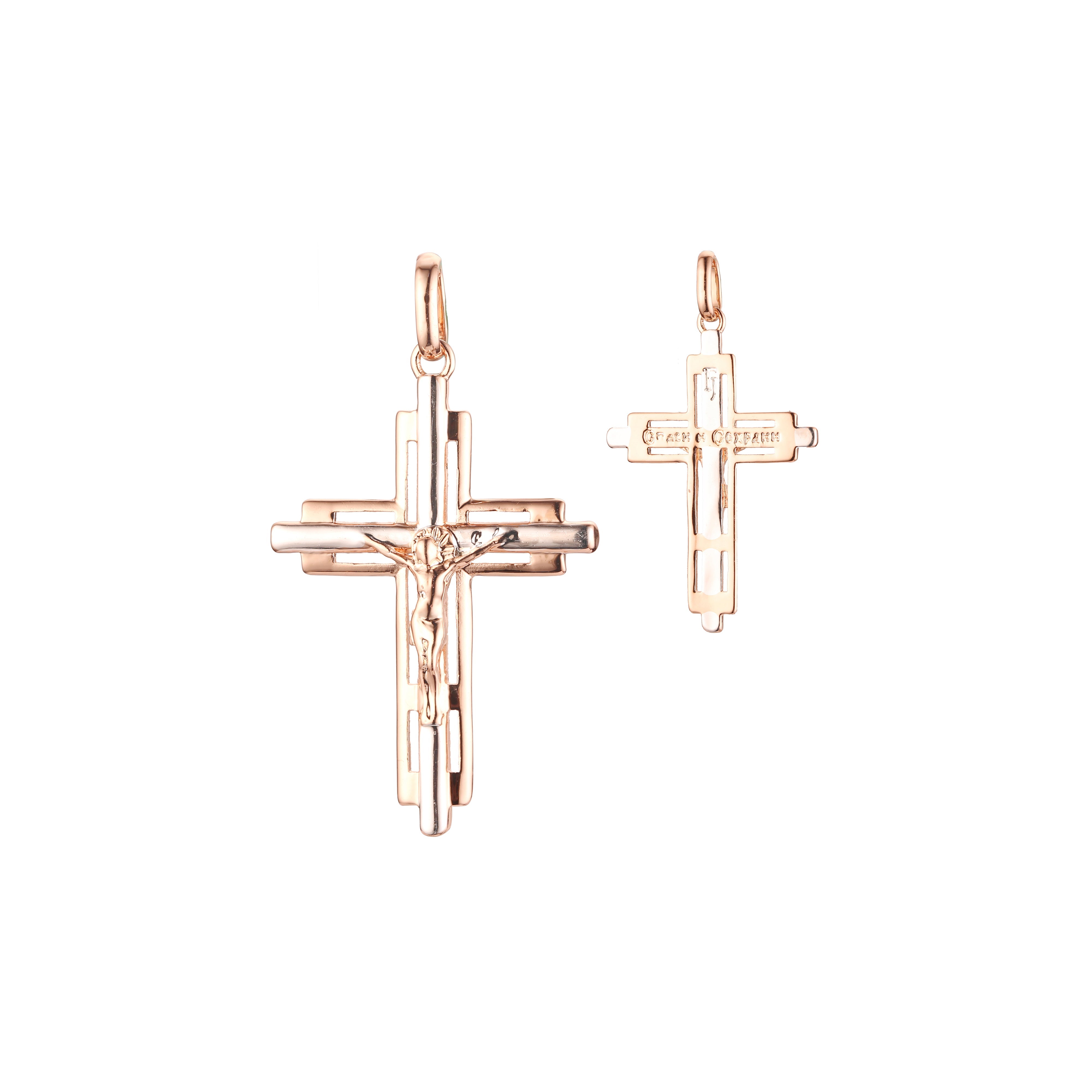 Catholic Latin cross pendant in Rose Gold two tone, 14K Gold plating colors