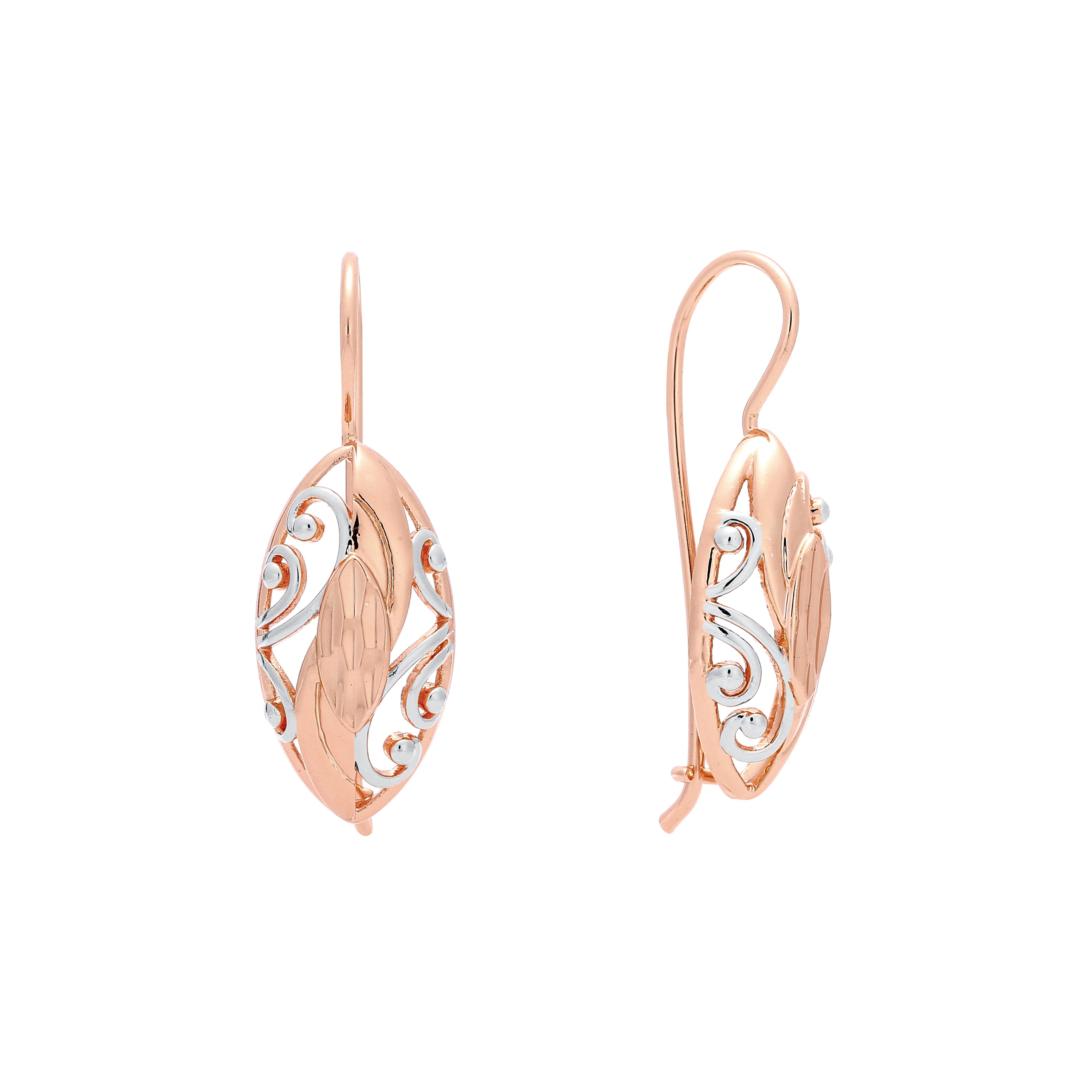 Elegantes pendientes de gancho de alambre en Oro Rosa, baño de dos colores