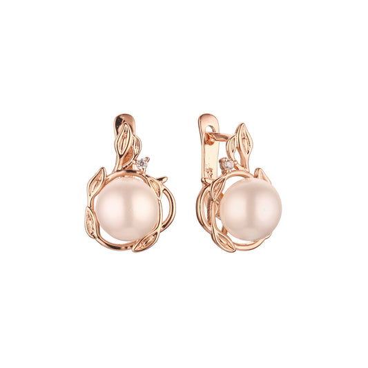 Pearl earrings in Rose Gold, two tone plating colors