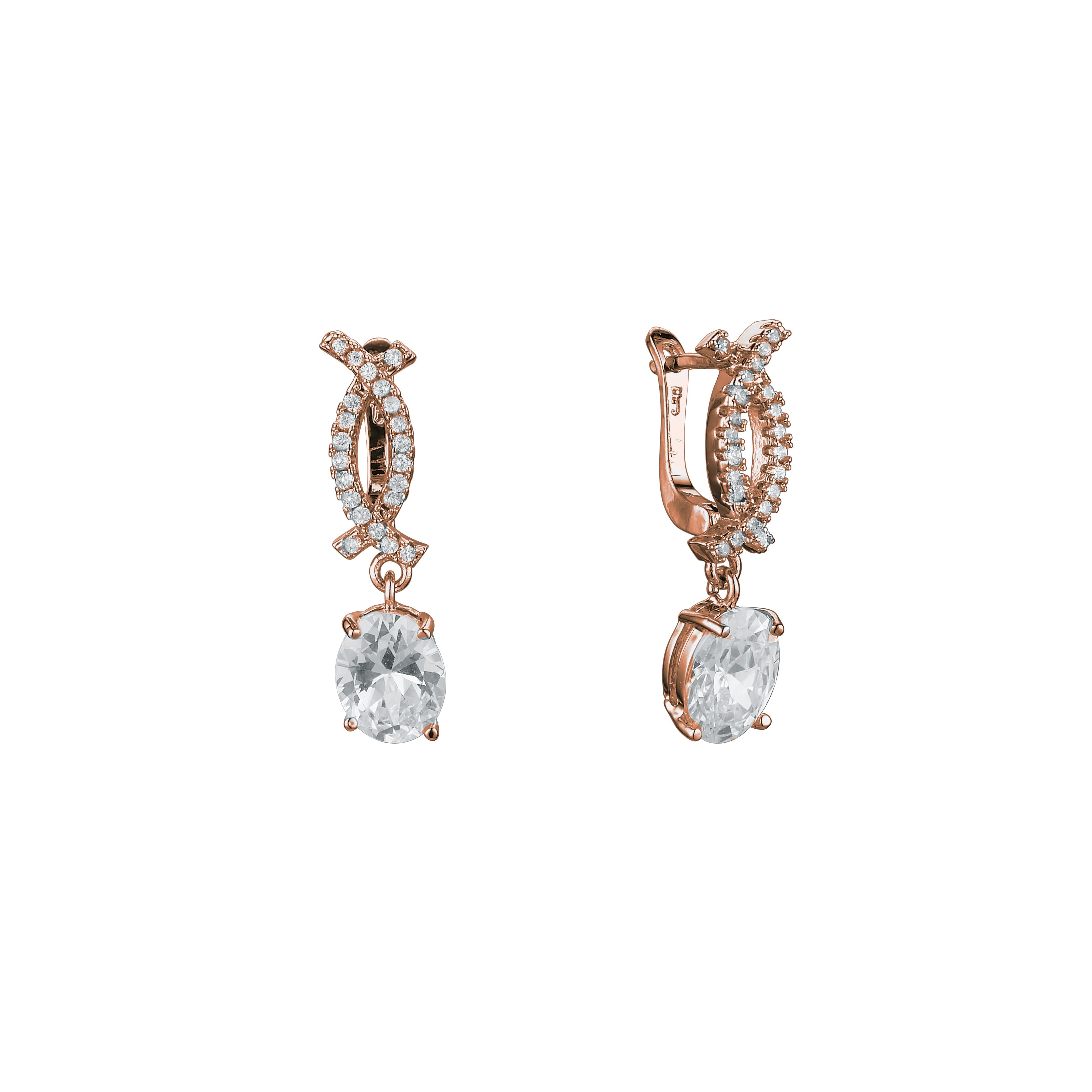 Double C paved CZs solitaire CZ 14K Gold, 18K Gold, Rose Gold, White Gold Earrings