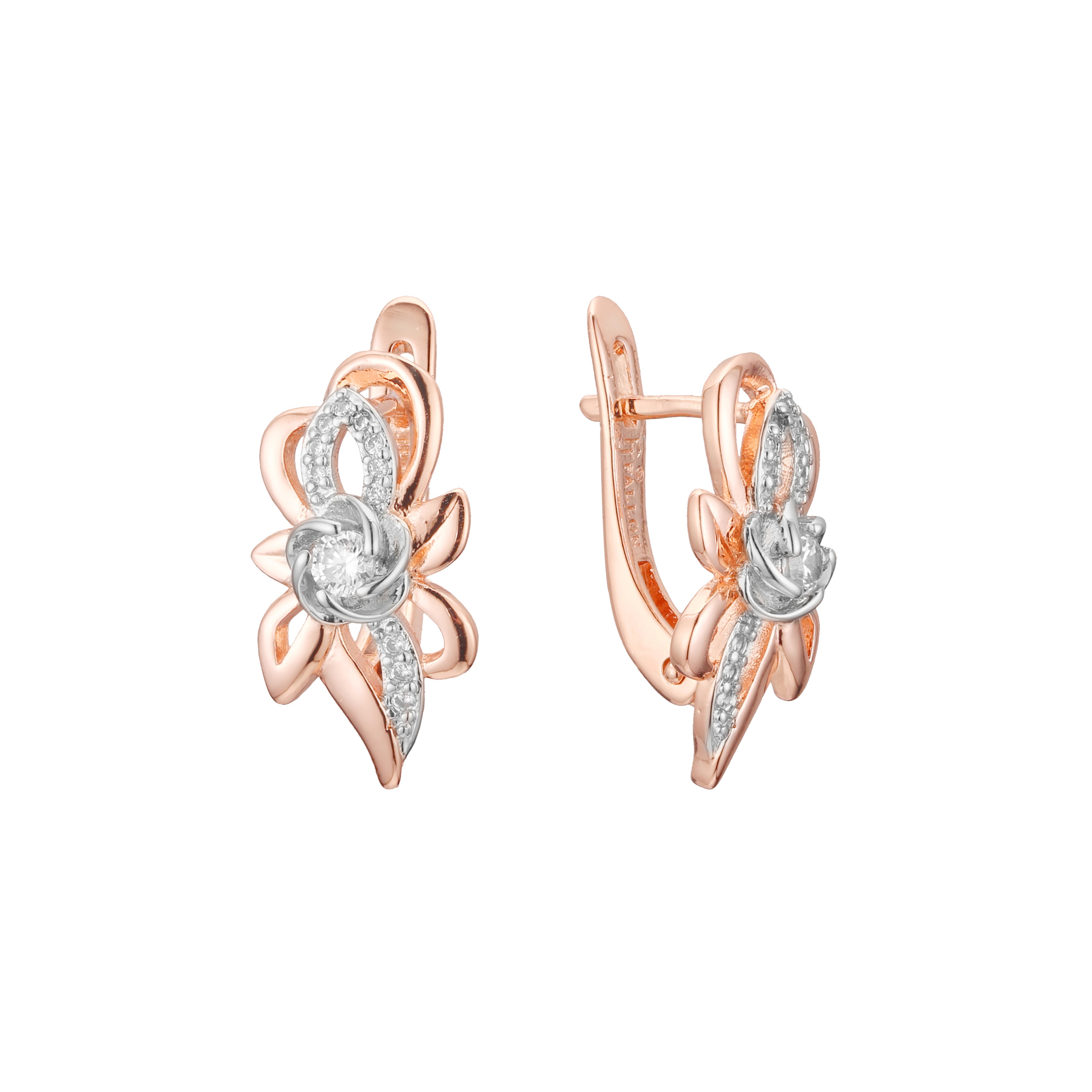 Leaves cluster earrings in 14K Gold, Rose Gold, two tone plating colors