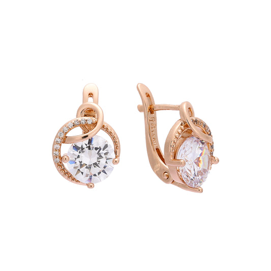 Solitaire paved white cz Rose Gold, two tone earrings