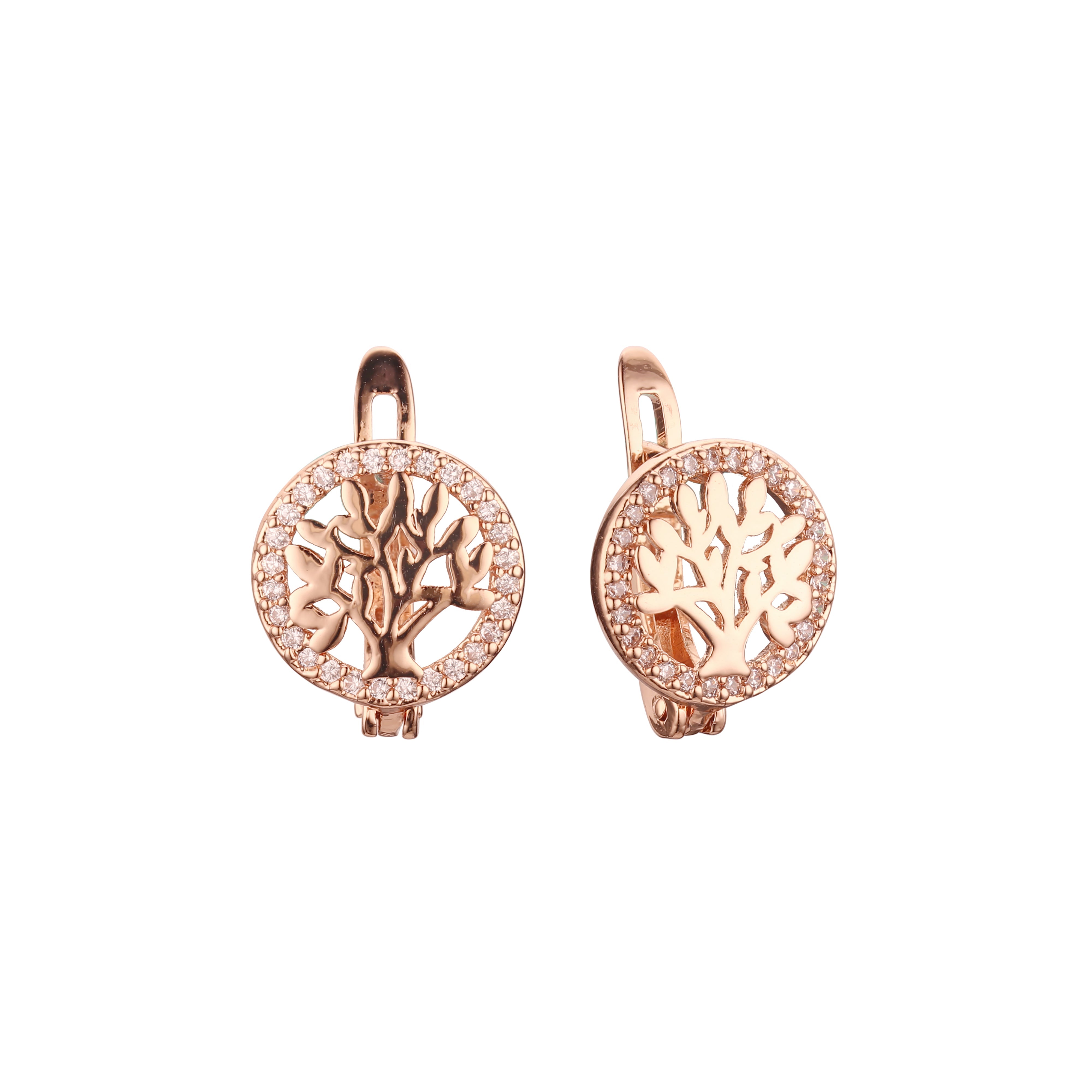 Halo tree and leaves earrings in 14K Gold, Rose Gold plating colors
