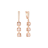 Aretes colgantes de racimo de tres piedras en colores con baño de Oro 14K, oro blanco y oro rosa