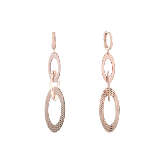 Oval circles Rose Gold drop huggie earrings