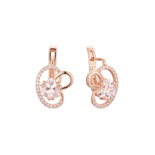 Aretes de corazón en racimo en Oro de 14K, baño de Oro Rosa colores