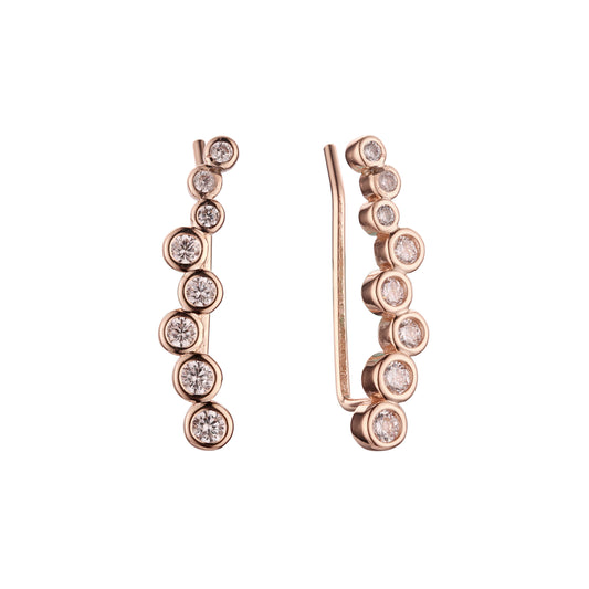 Tall strings of white CZs Rose Gold crawler earrings