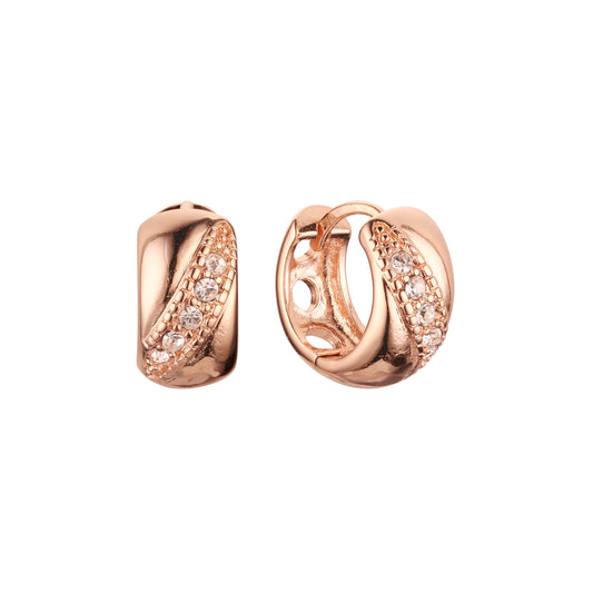 Aretes Huggie en Oro 14K, Oro Rosa, baño en dos tonos