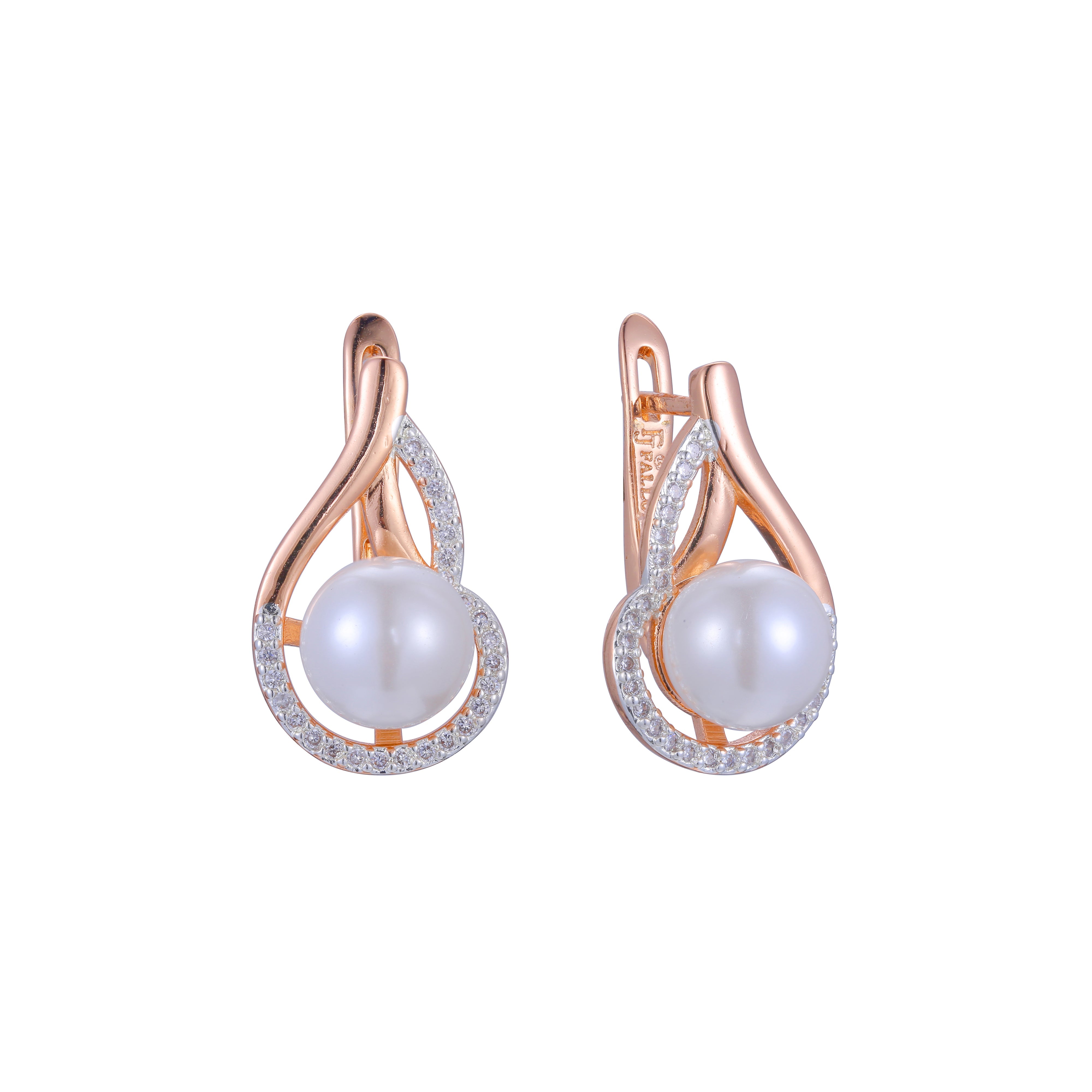 Aretes de perlas en Oro 14K, Oro Rosa, baño en dos colores