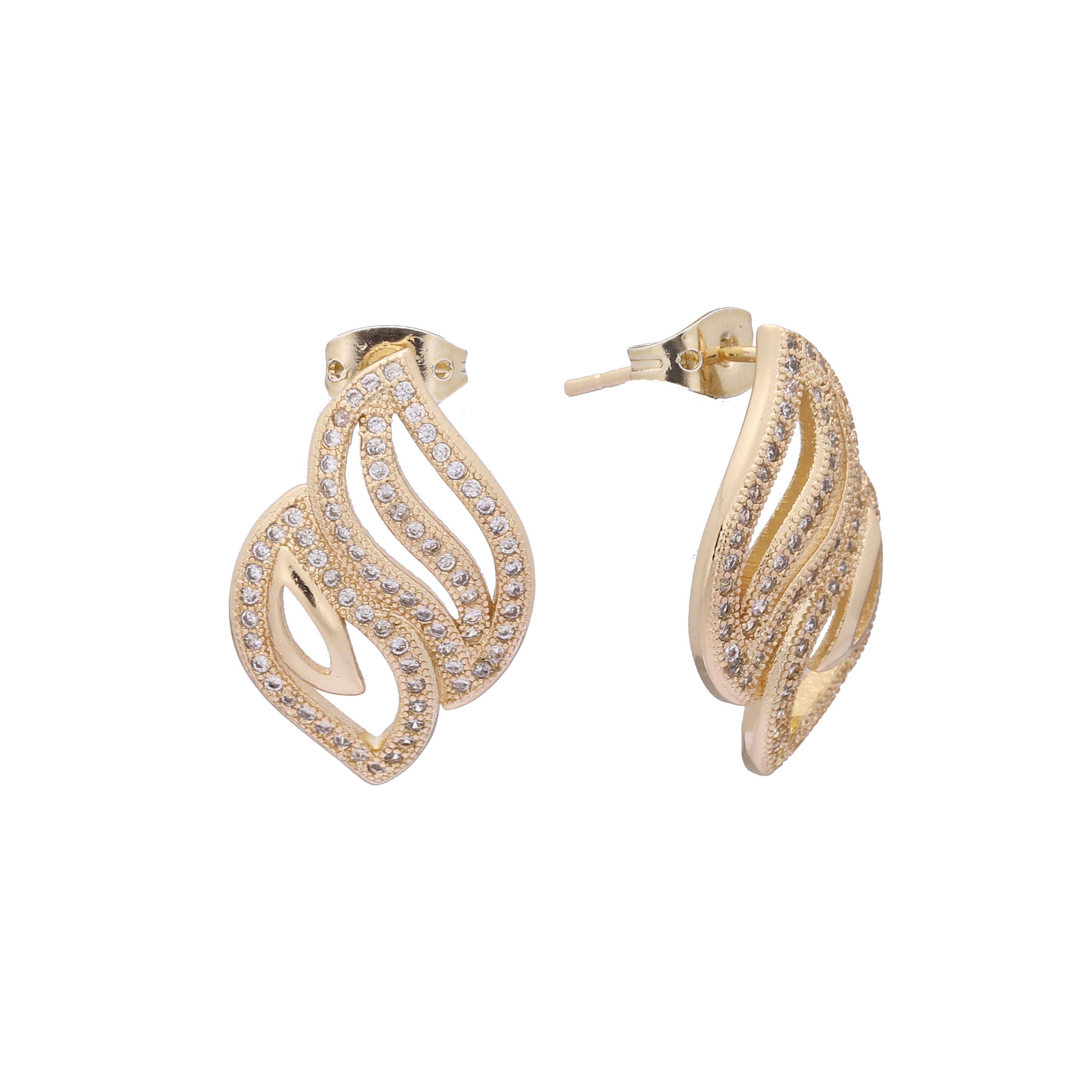 Aretes de oro rosa con pavé de circonitas blancas