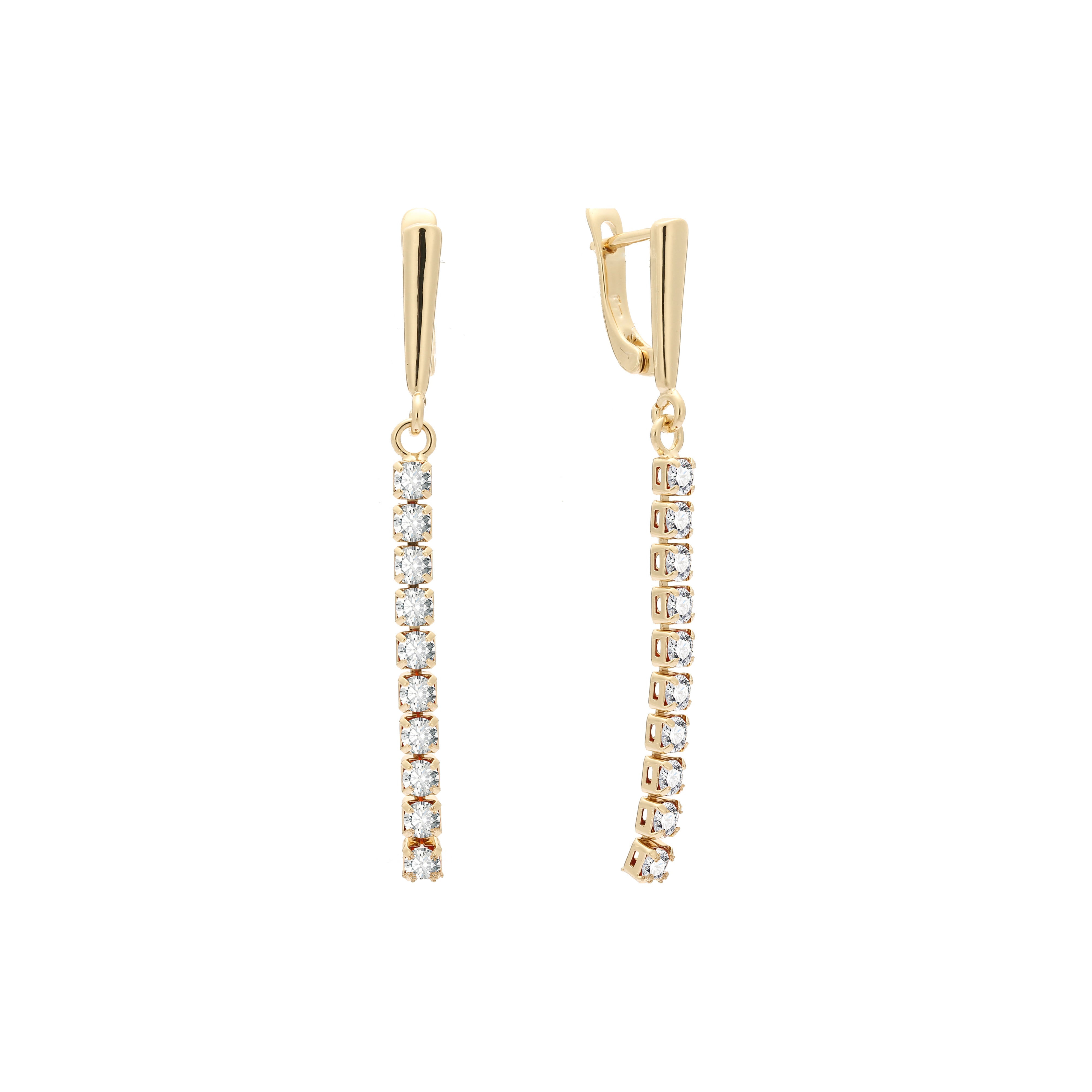 Cluster CZ long drop em ouro 14K, brincos em ouro rosa