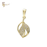 Leaves paved white CZs 14K Gold pendant