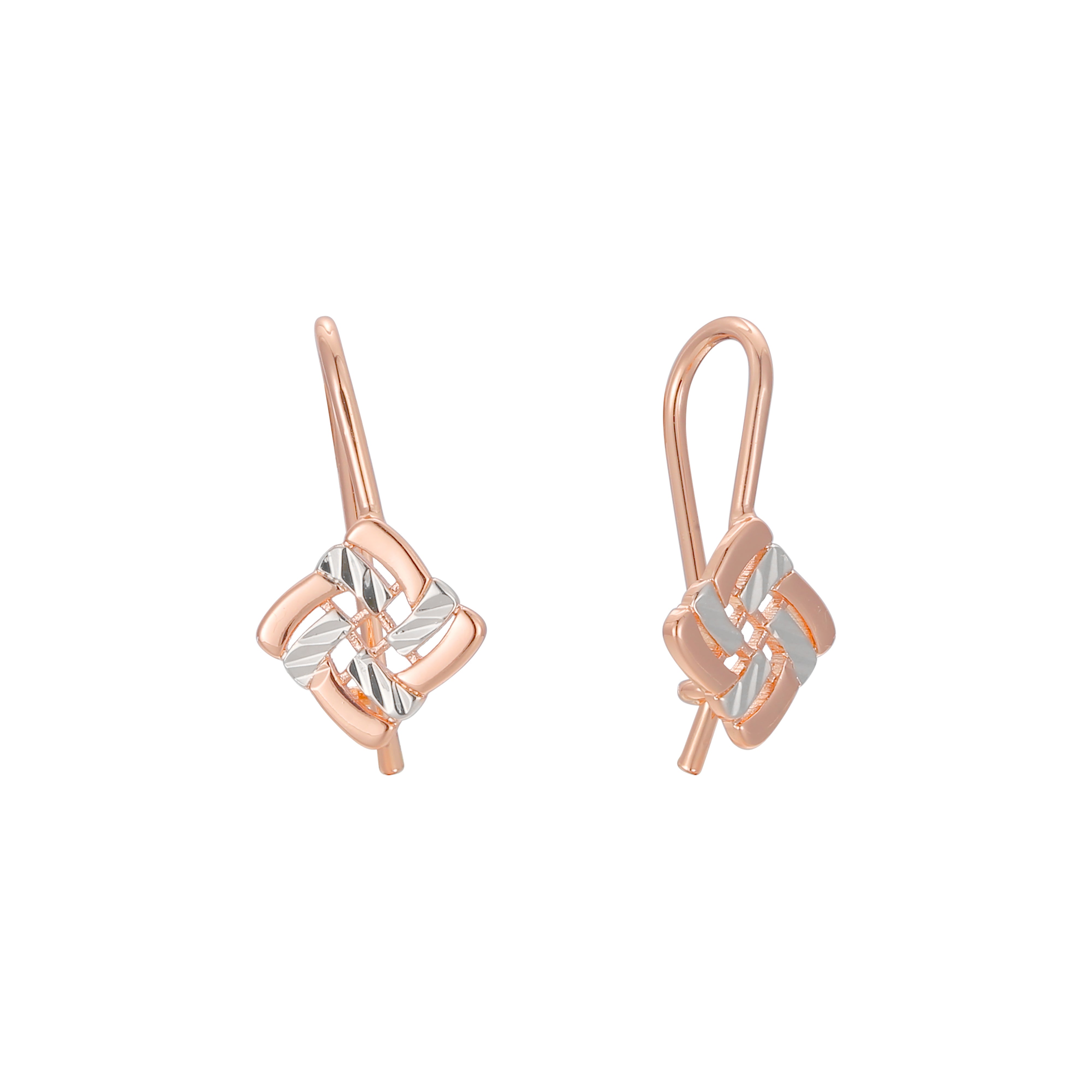 Aretes de niño con gancho de alambre en forma de rombo en Oro 14K, oro rosa, baño de dos tonos