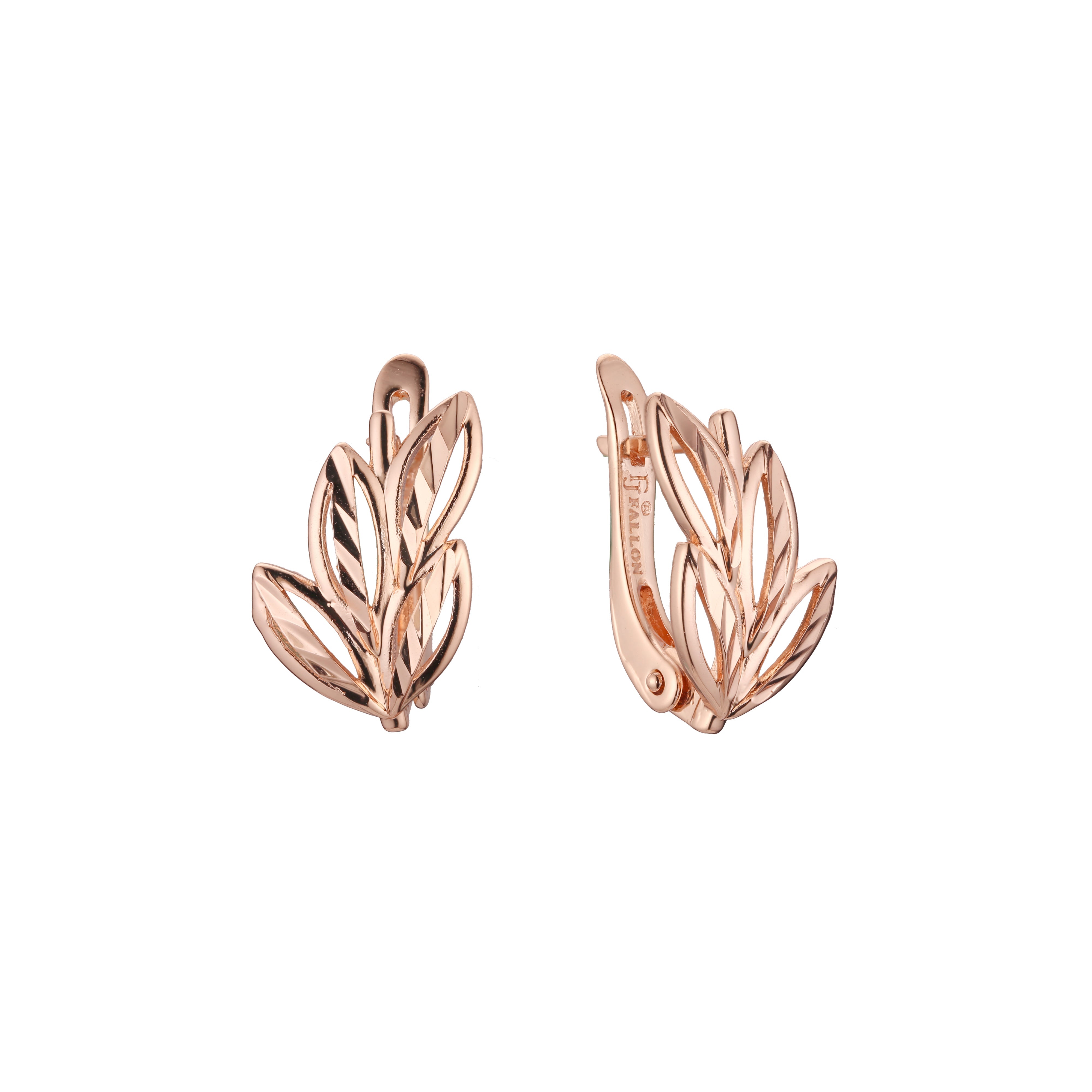 Aretes de hojas en Oro 14K, Oro Rosa, baño en dos tonos