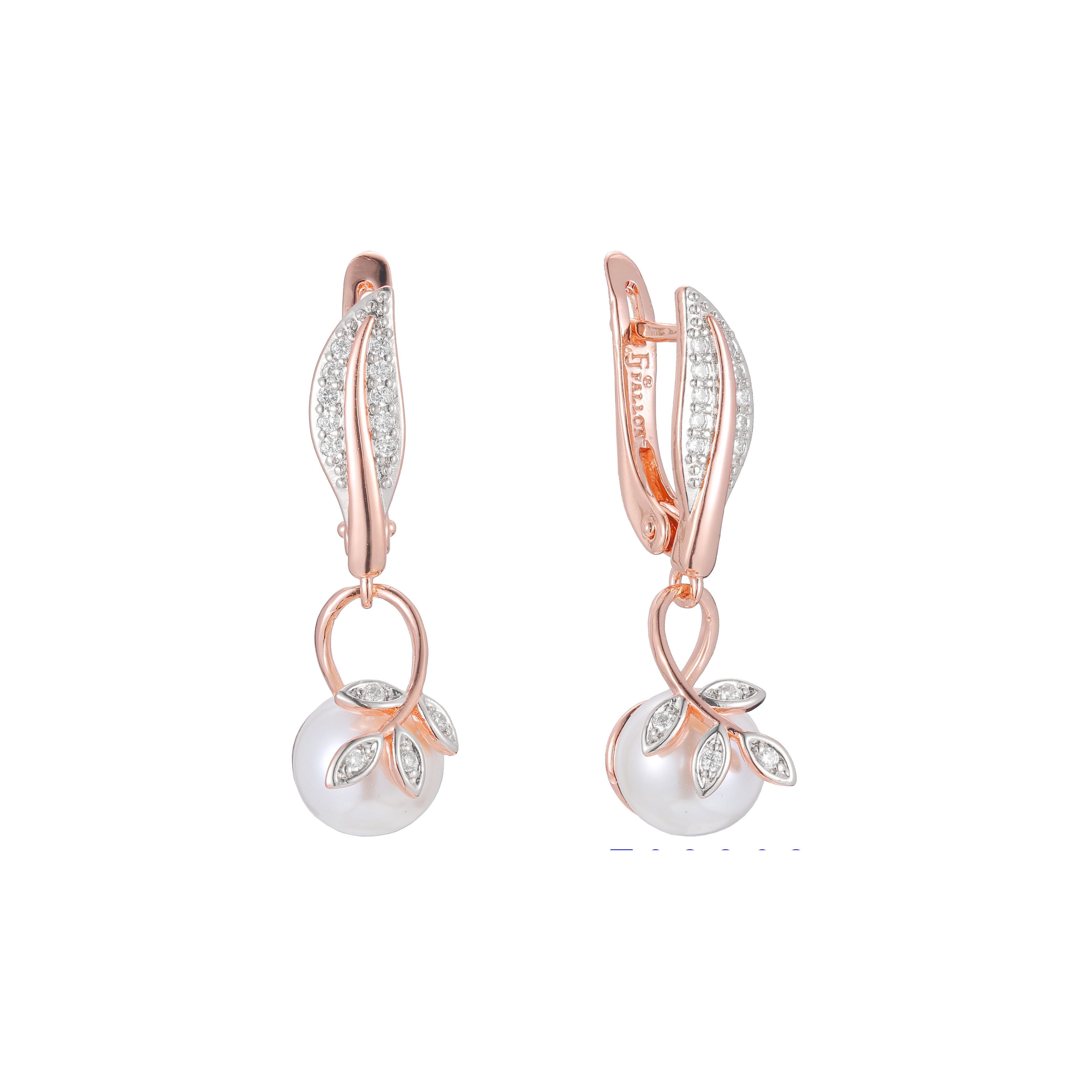 Life leaves pearl drop earrings in 14K Gold, Rose Gold, two tone plating colors